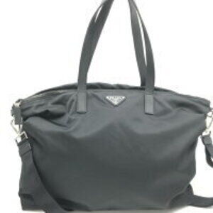 Prada black Tessuto nylon Saffiano leather 2way shoulder tote bag